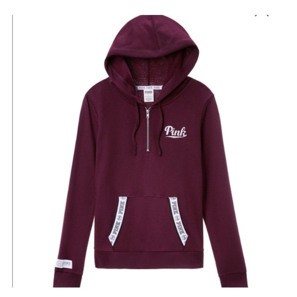 Victoria's Secret PINK Hoodie Womens XS Plum Purple‎ Quarter Zip Pullover Logo
